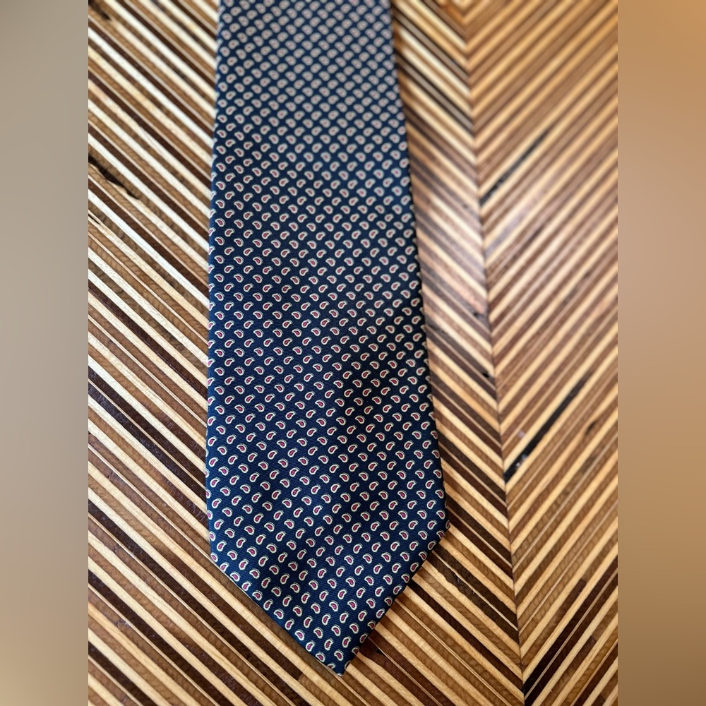 Elegant Navy and Gold Mini Paisley Men's Tie